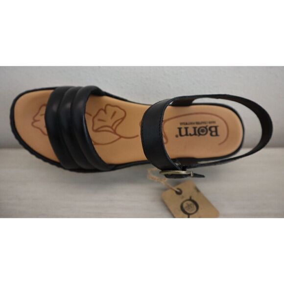 Børn Women's Sz 10M Black Faro Leather Ankle Strap Platform Sandals - Picture 6 of 10